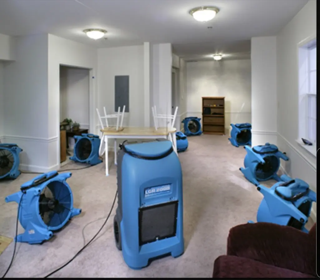 Air movers and dehumidifier setup for Water Damage Restoration in Poulsbo